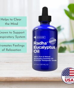 Radha Beauty Eucalyptus Essential Oil 4 oz - 100% Pure & Therapeutic Grade, Steam Distilled for Aromatherapy, Relaxation, Shower, Sauna, Bath, Steam Room and other DIY Projects. 4 Fl Oz (Pack of 1) 22 61GmLKsLIS 1
