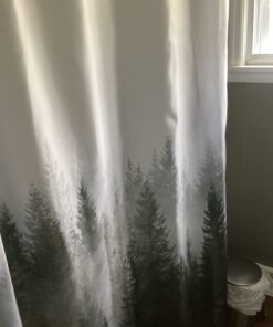 ORTIGIA Misty Forest Shower Curtains,Nature and Woodland Shower Curtain,Fantasy Fog Magic Winter Tree Bath Curtain for Bathroom,Waterproof Polyester Fabric 72" Wx72 L-with Hooks 72W x 72L(12 Metal Hooks,12 Grommets) Dark Forest 32 61GpWqMyf8L