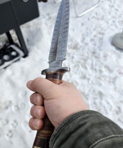 Poshland RAM-0592 Damascus Steel Dagger Knife – Full Size Leather Handle 34 61Gsf3Kn4FL