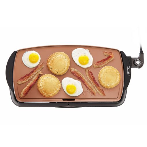 BELLA Electric Ceramic Titanium Griddle, Make 10 Eggs At Once, Healthy-Eco Non-stick Coating, Hassle-Free Clean Up, Large Submersible Cooking Surface, 10.5" x 20", Copper/Black 10.5" x 20"