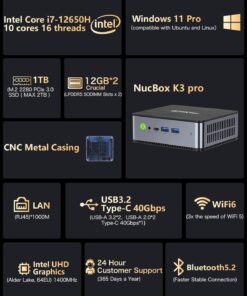 GMKtec Mini PC Intel Core i7 12650H (4.7GHz) Business Office Mini Computers Office Desktop Windows 11 Pro 24GB DDR5 Dual Channel 1TB Hard Drive SSD 4K, USB 4.0, WiFi 6, BT 5.2, Ethernet RJ45 LAN 10 61H6HLRF7L