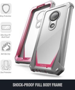 Poetic Moto G7 Rugged Clear Case, Full-Body Hybrid Shockproof Bumper Cover, Built-in-Screen Protector, Guardian Series, DO NOT FIT Moto G7 Power Or Moto G7 Play, Pink/Clear 18 61H6RQxtBSL
