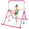 Tepemccu Expandable Gymnastics Bars,Adjustable Height Gymnastic Horizontal Bars,Junior Training Bar Children Folding Training Monkey Bars for Kids Light Pink 15 61H9EGZfw3L
