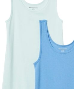 Amazon Essentials Women's Slim-Fit Tank, Pack of 2 X-Small Aqua Blue/French Blue 11 61HDKLrUHFL