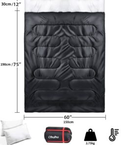 Double Sleeping Bag, Ohuhu Sleeping Bags for Adults with 2 Pillows 2 Person Sleeping Bag for Kids Waterproof Cold Weather Sleeping Bags for Family Teens Camping Backpacking Hiking Outdoor Black 36 61HDlGlhmlL
