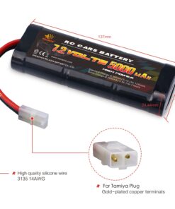 Alternative view of melasta 7.2 Volt 5000mAh High Capacity RC Battery, 10C Discharge Rate High Performance 6 Cell NiMH Battery Pack Compatible with Tamiya Connector RC Racing Cars, RC Trucks, RC Tanks, RC Boats 7.2V 5000mAh