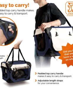 PetLuv-Happy Cat Premium Cat Carrier Soft Sided Foldable Top & Side Loading Pet Crate & Carrier Locking Zippers Shoulder Straps Seat Belt Lock Plush Pillow 24.0"L x 16.0"W x 16.0"H Navy Blue 26 61HFwPLvWXL