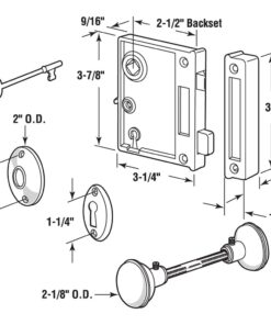 Alternative view of Prime-Line E 2437 Vertical Trim Vintage Lock Set – Cast Steel, Brass Plated Knobs, Antique Skeleton Key Lock System – 2-1/2” Backset, Surface Mounted, Right-Hand Swing-In Interior Doors (Single Pack)