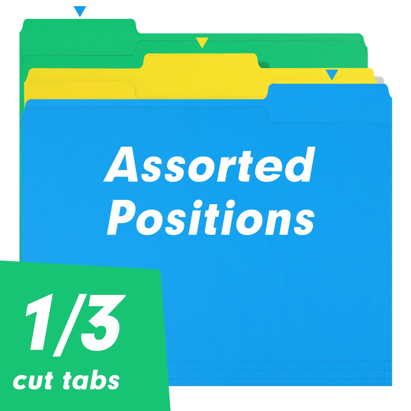 Assorted Color File Folders, Letter Size, 1/3-Cut Tabs, 100/Box