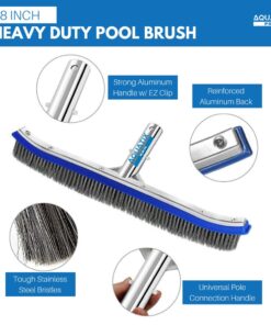 Aquatix Pro Pool Brush, 18" Heavy Duty Aluminium Back, Curved Ends for Corners, Scrub Brush w/Stainless Steel Bristles & EZ Clip, Swimming Pool Brushes for Cleaning Pool Walls, Tiles, Floors & Steps 1 17 61HSbyCXvL