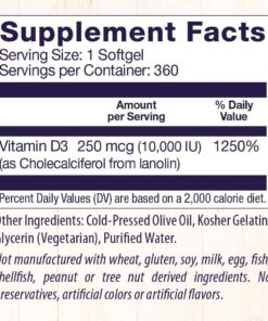 Healthy Origins Vitamin D3 (Lanolin) 10,000 IU Softgel - Bone Health and Immune Support Supplement - Easily Absorbable Vitamin D Supplements - Gluten-Free Vitamin D3 Supplement - 360 Softgels 360 Count (Pack of 1) 19 61Hb0XXTyCL