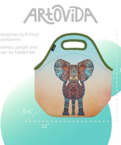 Artovida Artists Collective Insulated Neoprene Lunch Bag - Washable Soft Lunch Tote for Work and Picnic - Design by Monika Strigel (Germany) Elephant - Classic Monika Strigel Elephant 14 61Hb13Dx1UL