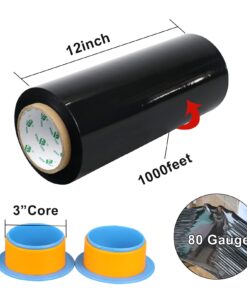 BOMEI PACK Black Stretch Wrap Industrial Strength with Plastic Handle 12" x 1000 Feet 80 Gauge 3-Pack, Black Shrink Wrap, Self-Adhering Black Plastic Wrap for Shipping, Moving 13 61HcELviNkL