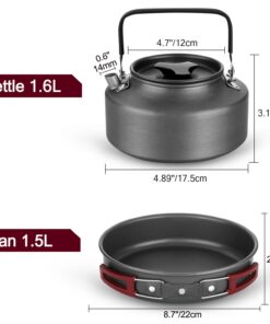 Odoland 22pcs Camping Cookware Mess Kit, Large Size Hanging Pot Pan Kettle with Base Cook Set for 4, Cups Dishes Forks Spoons Kit for Outdoor Camping Hiking Picnic 28 61Hfiwfn1rL