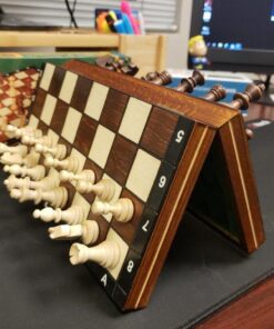 Travel Magnetic Chess Set w/ Wooden 10.4" Board and Chessmen 14 61Hg 37upGL