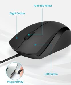 Rapoo Silent Wired Mouse, 1000 DPI 5ft Cord Quiet Button Optical Computer Mouse, Left Right Hand Use, for Laptop Chromebook Mac Notebook, Matte Black 15 61HjKezcGwL