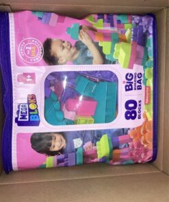 MEGA BLOKS Fisher-Price Toddler Block Toys, Big Building Bag with 80 Pieces and Storage Bag, Pink, Gift Ideas for Kids Age 1+ Years Pink Bag 29 61HrNLG57L