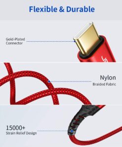 JSAUX USB B to USB C Printer Cable 10ft, Nylon Braided, USB C MIDI Cable Compatible for MacBook Pro, HP, Epson, Canon, Brother, Lexmark, Xerox Printers and Scanner-Red red 14 61I0gxzjzYL