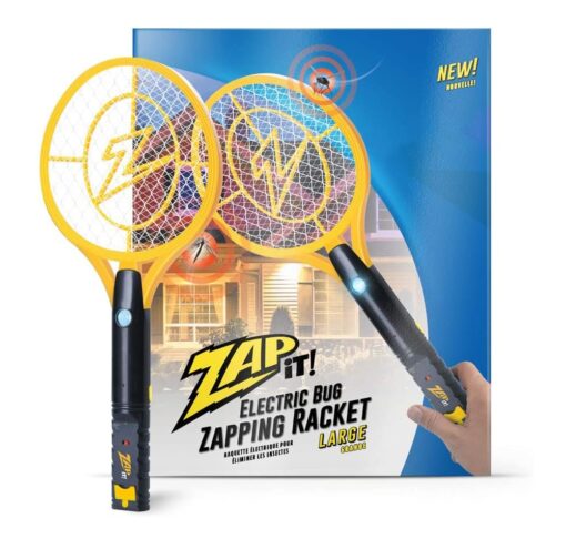 ZAP IT! Bug Zapper - Rechargeable Mosquito, Fly Killer and Bug Zapper Racket - 4,000 Volt - USB Charging, Super-Bright LED Light to Zap in the Dark - Unique 3-Layer Safety Mesh That's Safe to Touch Large Yellow