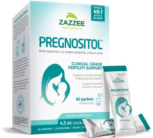 Zazzee PREGNOSITOL Premium Myo-Inositol, D-Chiro-Inositol & Folic Acid Blend, 60 Day Supply, 2 Month Supply, Ideal 40:1 Ratio, 60 Easy-Tear Packets, 100% Vegan, All Natural and Non-GMO 60 Count (Pack of 1)