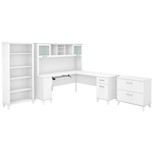 Bush SET012WH 72-Inch W L-Shaped Desk w/Hutch Lateral File Cabinet and Bookcase White