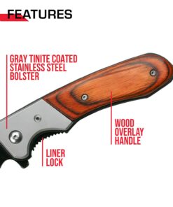 TAC FORCE Spring Assisted Folding Pocket Knife – Black Stainless Steel Drop Point Blade, Brown Wood Handle with Stainless Steel Bolster, Pocket Clip, Tactical, EDC, Rescue - TF-469 31 61I3tHSvnxL