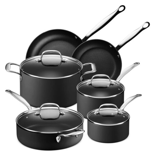 Legend 10 pc Nonstick Cookware Set | Classic Hard Anodized Steel Home Kitchen Chef Grade Pots and Pans | Durable PFOA Free, Non-Toxic Non Stick Coating Induction Cooking | Oven & Dishwasher Safe 10 Piece