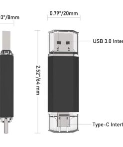 USB C Flash Drive 64GB, 2 in 1 OTG USB 3.0+USB C Memory Stick Dual Type C Flash Drive Thumb Drive Photo Stick Jump Drive for USB-C Smartphones,Tablets, PC, Computers, MacBook, Google Pixel XL, Black 64GB-USB 3.0 14 61ICRdAC5L