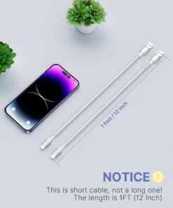 Short iPhone Charger 1ft 2Pack, Apple Certified 1 Foot iPhone Charger Cord Nylon Braided 12 Inch Short Cable Fast Charging Compatible with iPhone 13 12 11 Pro Max XR XS 8 7 6 Plus SE 2020 White 18 61ICwfQ2ogL