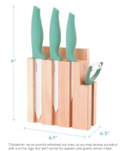 Ceramic Knife Set with Block - Chef Knife, Utility Knife, Paring Knife Rust Proof Sharp Turquoise Kitchen Knife Set with Wood Block and Fruit Peeler 35 61IGSaTDeuL 1