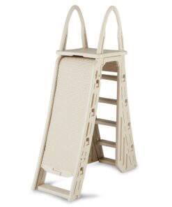 Confer Plastics 7200 Roll Guard 48" to 56" Adjustable A Frame Safety Ladder for Above Ground Outdoor Patio Swimming Pool Platform Ladder with Step Barrier, Warm Grey 31 61IHJPeC3qL