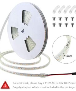 ALITOVE LED Strip Lights Warm White Waterproof 32.8ft 1200 LEDs 2835 SMD 24V DC 3500K Outdoor LED Flexible Ribbon for Kitchen Bedroom Garden Under-cabinet Backyard Hallways(No Power Supply & Adhesive) SMD 10M IP67 17 61ILcE5EBOL 1
