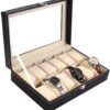 Ohuhu Watch Cases for Men, Watch Box Watch Holder Watch Organizer Display Storage 12 Slot PU Leather Real Glass Lid Soft Velvet Jewelry Box for Men and Women Perfect Birthday Gifts Beige
