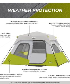 CORE 6 Person Instant Cabin Tent | Portable Large Pop Up Tent with Easy 60 Second Camp Setup for Family Camping | Included Hanging Organizer for Outdoor Camping Accessories Light Gray/Green 24 61IaW2 wH L