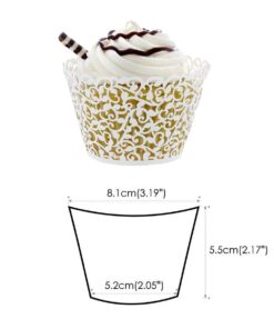GOLF 100Pcs Cupcake Wrappers Artistic Bake Cake Paper Filigree Little Vine Lace Laser Cut Liner Baking Cup Wraps Muffin CaseTrays for Wedding Party Birthday Decoration (White) White 23 61IbFof5ONL
