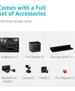 PEGZONE Clamp-on Desk Pegboard, Desk Accessories for Office Gaming Home, Magnetic Metal Peg Board with 10 Accessories, Privacy Panel for Office, Desk Organizer Set, 16.5" x 12.6", Medium, Black 10 61IbgWhNTrL