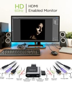 IOGEAR 2-Port USB HDMI Cabled KVM Switch - 1920 x 1200 60Hz - Hotkey or Remote Button Switch - 2.1 Stereo - USB 2.0 Mouse Port Can Be Used As USB Hub and USB Peripheral Sharing - Mac / Win - GCS62HU 9 61IczmrU80L