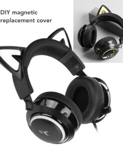 Gaming Headset,Cat Ear Headset Wire Gaming Headphones for PS5/ PS4/ PC, Cute Headset 2.4G with Retractable Microphone, 7.1 Stereo Sound, 8Hrs Playtime, RGB Lighting, Black 14 61IeQhmgzGL