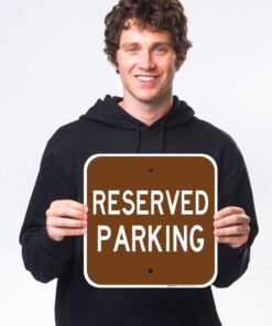 Reserved Parking Sign, Brown Background, 12x12 Inches, Rust Free .040 Aluminum, Fade Resistant, Made in USA by Sigo Signs 10 61IebKDpHZL