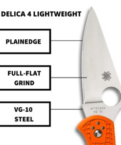 Spyderco Delica 4 Lightweight 7.15" Signature Folding Knife with 2.90" Flat-Ground Steel Blade and High-Strength FRN Handle - PlainEdge Grind Delica 4 Lightweight Flat Ground Orange 16 61IfMI9iHQL