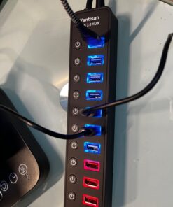 vantisan Powered USB 3.0 hub, 11-Port USB Hub Splitter Extension 7 USB 3.0 Data Ports + 4 Smart Charging Ports with Separate LED On/Off Switches and 12V/3A Power Adapter for USB Devices. black 46 61Ift zmuwL