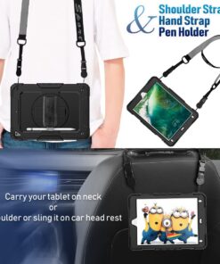 Timecity iPad 6th/5th Generation Case, iPad 9.7 inch Case 2018/2017 with Screen Protector, 360 Rotating Stand/Hand Strap, Full-Body Protective Case for iPad 6th/5th Gen/Air 2/ Pro 9.7''-Black Black+ Black 26 61IhNjv9RL