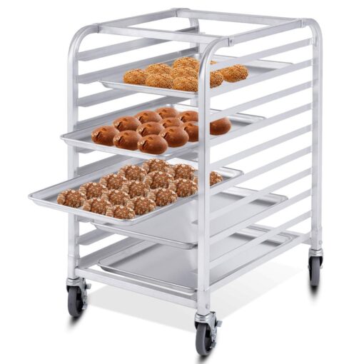 Giantex 10 Tier Aluminum Bakery Rack Home Commercial Kitchen Bun Pan Sheet Rack Mobile Sheet Pan Racking Trolley Storage Cooling Rack w/Lockable Casters (10 Tier): 26" L x 20.3" W x 38.2"H