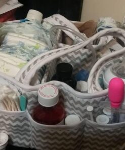 Dove Gray Chevron Storage Caddy - Chevron Print Body, Handles and Lining, Gray and White Trim, Gray and White, Two Handles, 12 in x 6 in x 8 in Dove Gray 43 61IkQdUuTgL