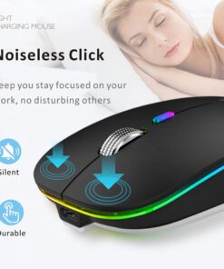 Uiosmuph LED Wireless Mouse, G12 Slim Rechargeable Silent Mouse, 2.4G Portable USB Optical Computer Mice with USB Receiver and Type C Adapter (Matte Black) Matte Black 26 61Im7uPm2gL