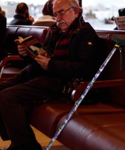 LIXIANG Walking Cane, 5-Level Folding Walking Cane for Men Women Lightweight Adjustable Portable Hand Walking Stick - Balancing Mobility Aid - Sleek Comfortable T Handles (APurple Floral Printing) Violet Print 23 61IqZmO1WBL