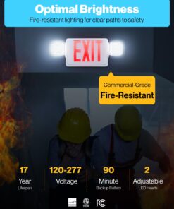 Sunco Lighted Exit Signs for Business with Battery Backup, Emergency LED Exit Light Combo, 120-277V Double Sided with Two LED Flood Lights, Fire Resistant UL 94V-0, Commercial Grade 6 Pack 11 61ItfWKpDxL