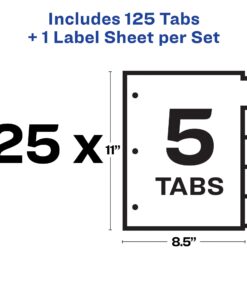 Avery 5-Tab Binder Dividers, Easy Print & Apply Clear Label Strip, Index Maker, White Tabs, 25 Sets (11446) 5 tab 10 61IvZ2dZoCL