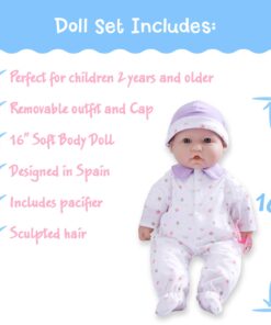 JC Toys - La Baby | Caucasian 16-inch Medium Soft Body Baby Doll | Washable | Removable Purple Outfit w/Hat and Pacifier | for Children 12 Months + Purple Caucasian 18 61IxAPw6AcL