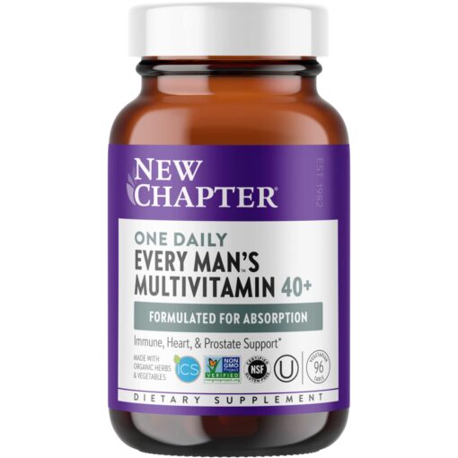 New Chapter Men's Multivitamin 40 Plus for Energy, Heart, Prostate + Immune Support with 20 Fermented Nutrients - Every Man's One Daily 40+, Gentle on The Stomach - 96 ct 96 Count (Pack of 1)